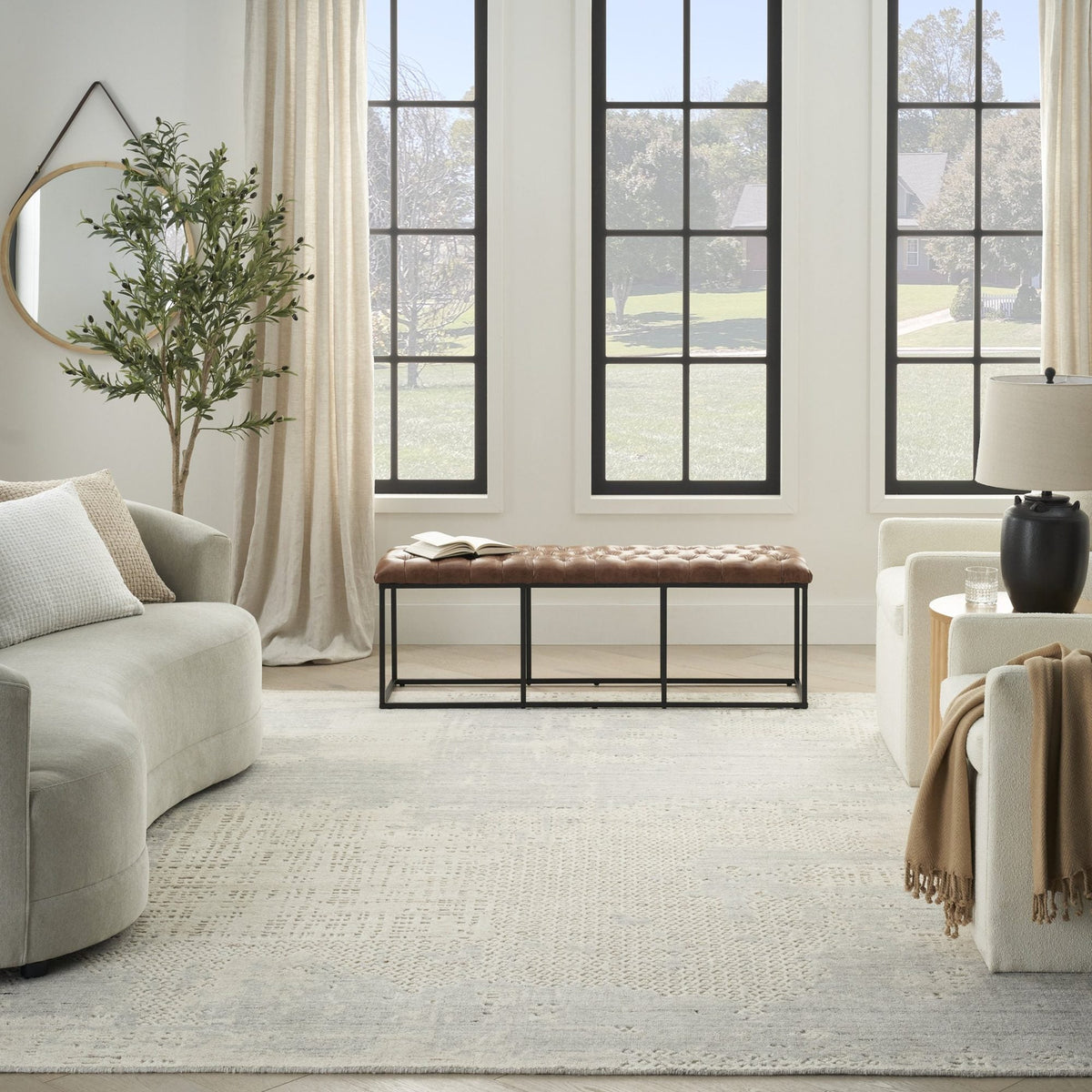 Nourison Harmony HAY04 Ivory Grey Rug, in a living room