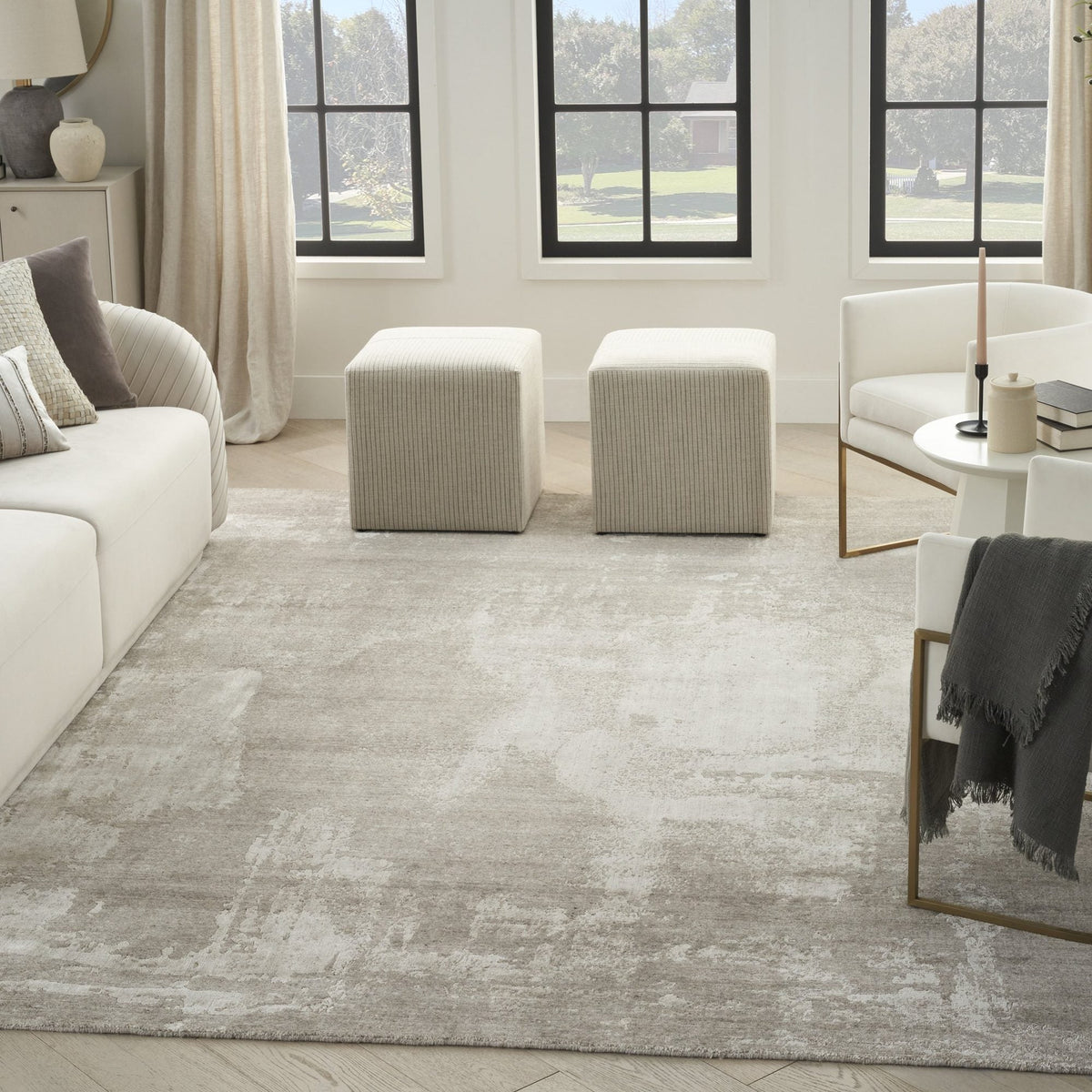 Nourison Harmony HAY06 Silver Grey Rug, in a living room