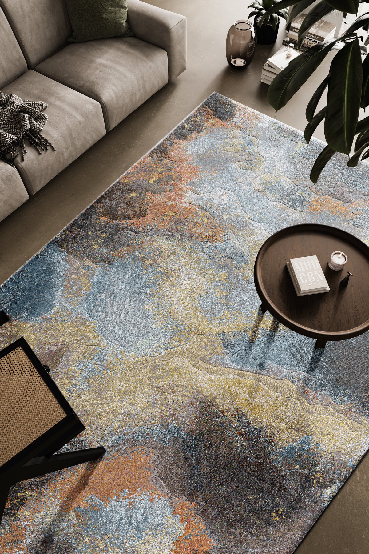 Rust Abstract Rug Tapison Home Torino, in a room