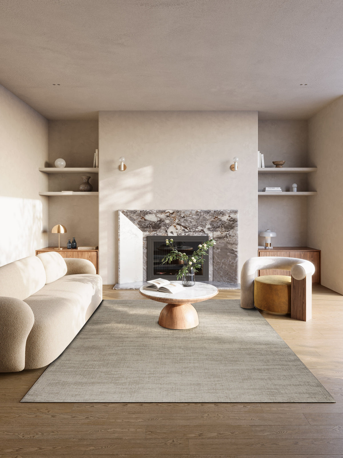 Beige Low Pile Rug Tapison Home Torino, in a room