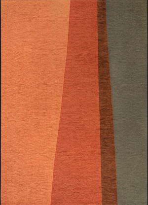Top-down view of Acsento Capri Terra Forest outdoor rug displaying full striped layout in green and orange

