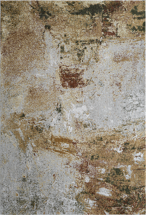 Top-down view of Jura Multi 14 rug displaying abstract design in orange and grey tones

