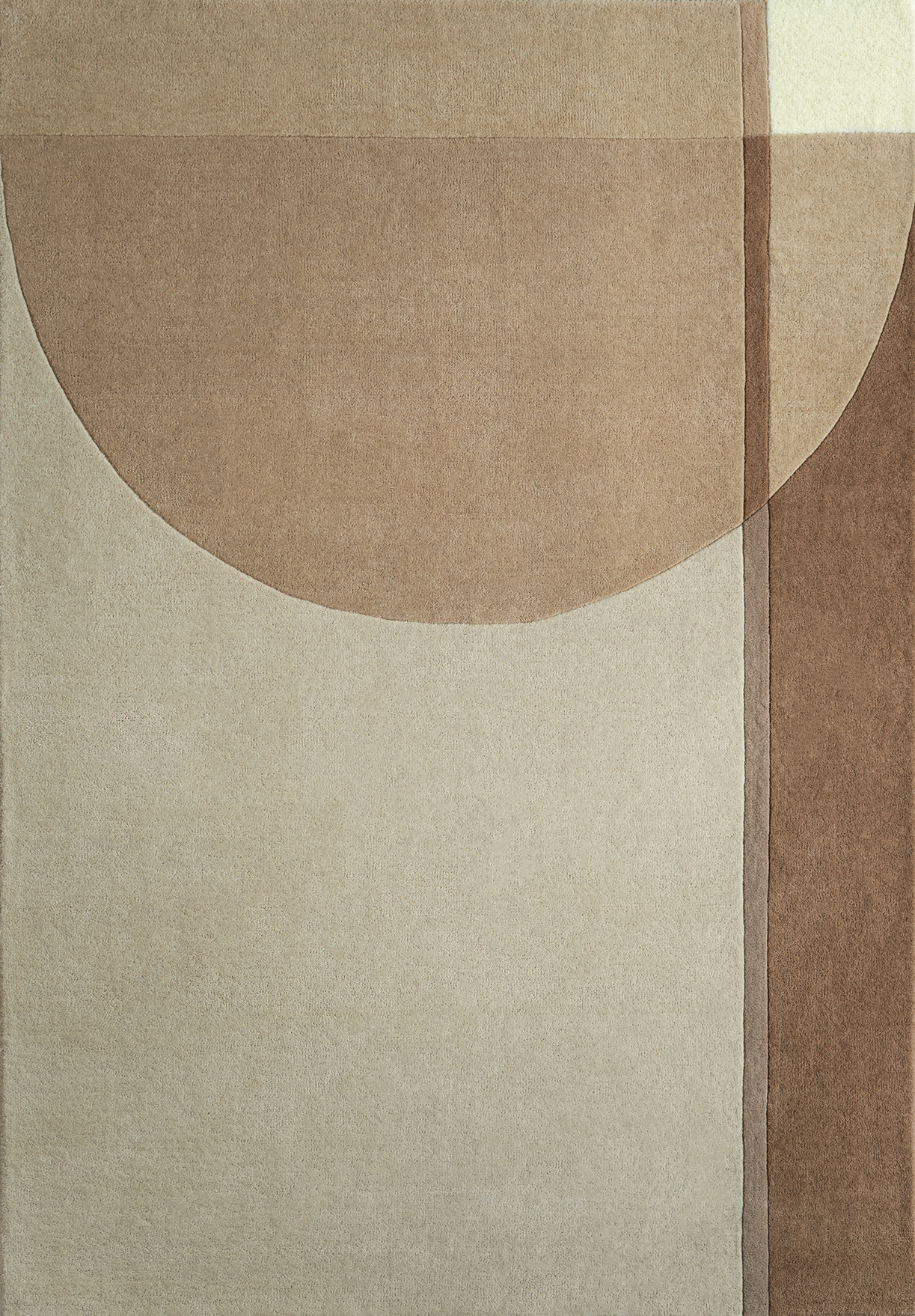 Top-down view of Acsento Palau Beige rug revealing full curved pattern in soft beige tones

