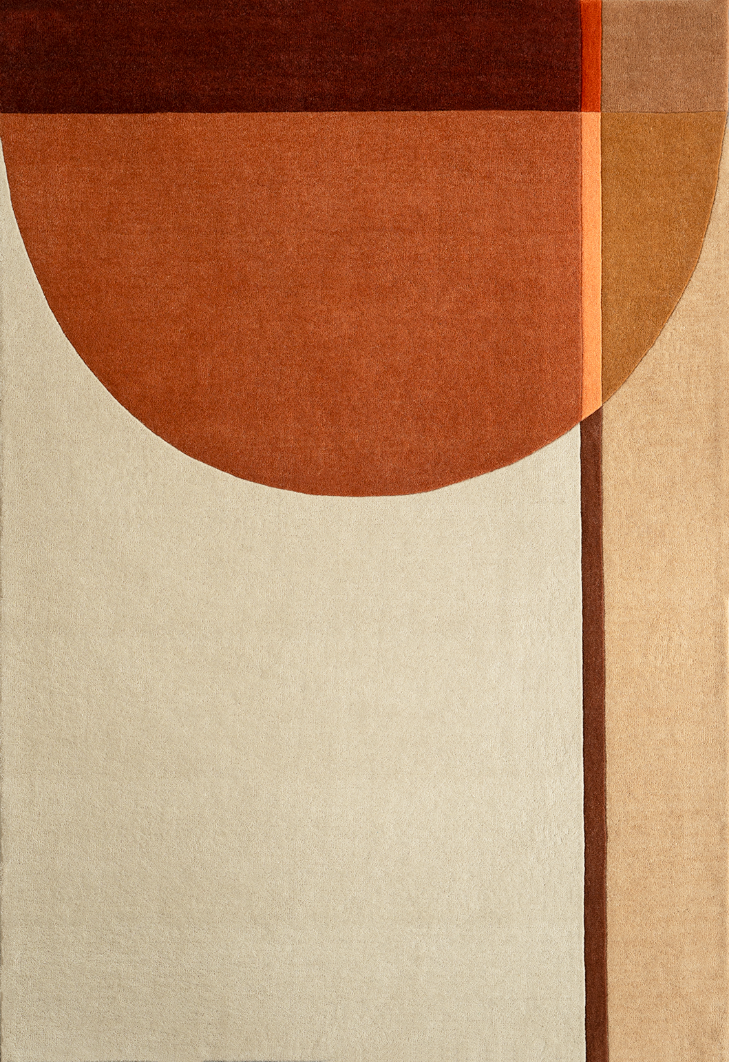 Top-down view of Acsento Palau Terra handtufted rug showing full abstract composition in terra tones

