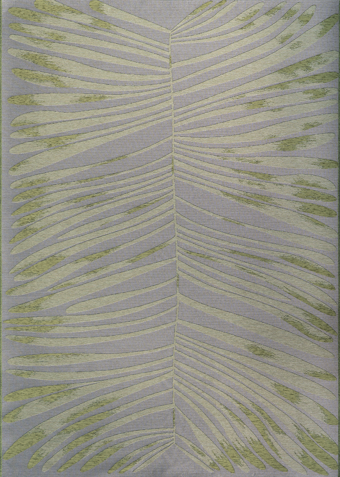 Top-down full view of Acsento Salerno Pine flatweave outdoor rug with subtle green tonal stripe

