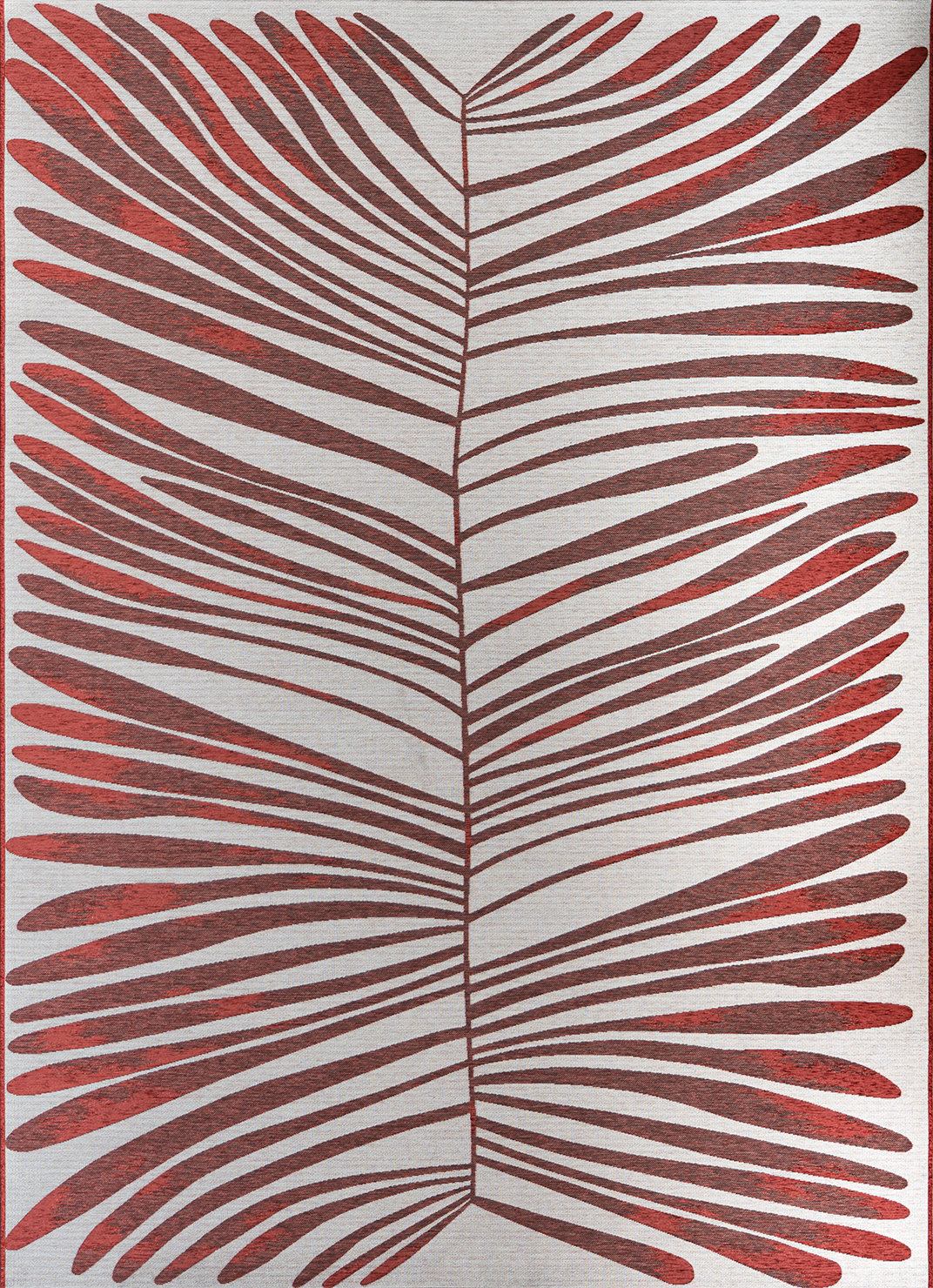 Top-down full view of Acsento Salerno Rouge Castille outdoor rug showing complete red and neutral stripe design


