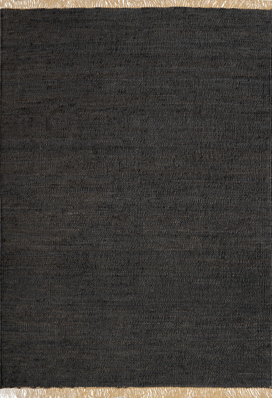 Full top-down view of Acsento Vigo Charcoal rug showing entire plain surface in deep jute charcoal


