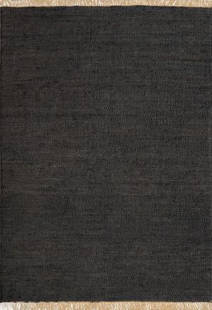 Full top-down view of Acsento Vigo Charcoal rug showing entire plain surface in deep jute charcoal

