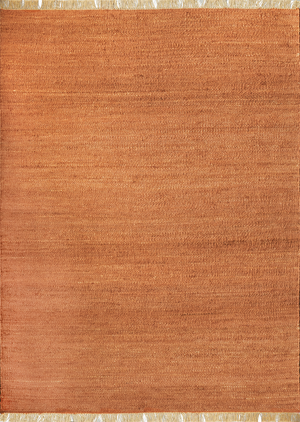 Top-down view of the Acsento Vigo Terracotta rug displaying its full, plain design in warm terracotta.


