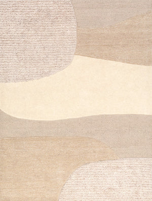 Acsento Bergen rug in ivory, sand and greige with organic colour fields, top view