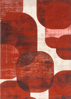 Acsento Bubbles Brick rug in brick red with rounded terracotta shapes on cream, top view