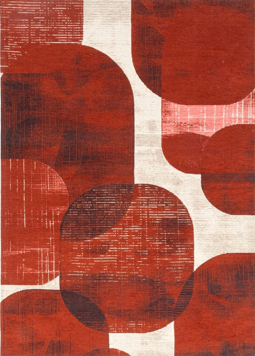 Acsento Bubbles Brick rug in brick red with rounded terracotta shapes on cream, top view