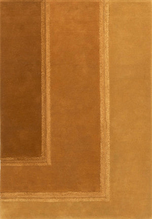 Acsento Delos Mustard rug in mustard yellow and ochre with raised borders, top view