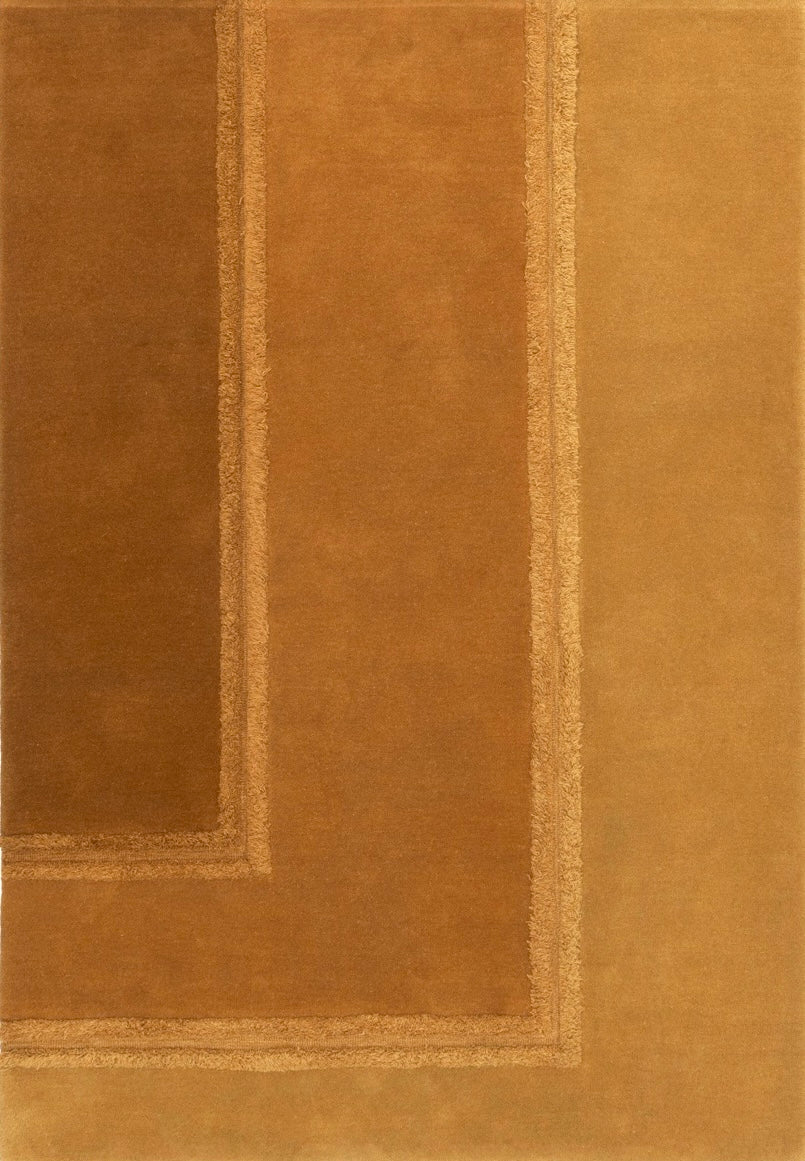 Acsento Delos Mustard rug in mustard yellow and ochre with raised borders, top view