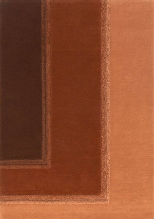 Acsento Delos Rust rug in rust, terracotta and chocolate brown with raised borders, top view