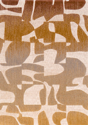 Acsento Duna Multi rug in ochre, rust and taupe collage shapes on cream, top view