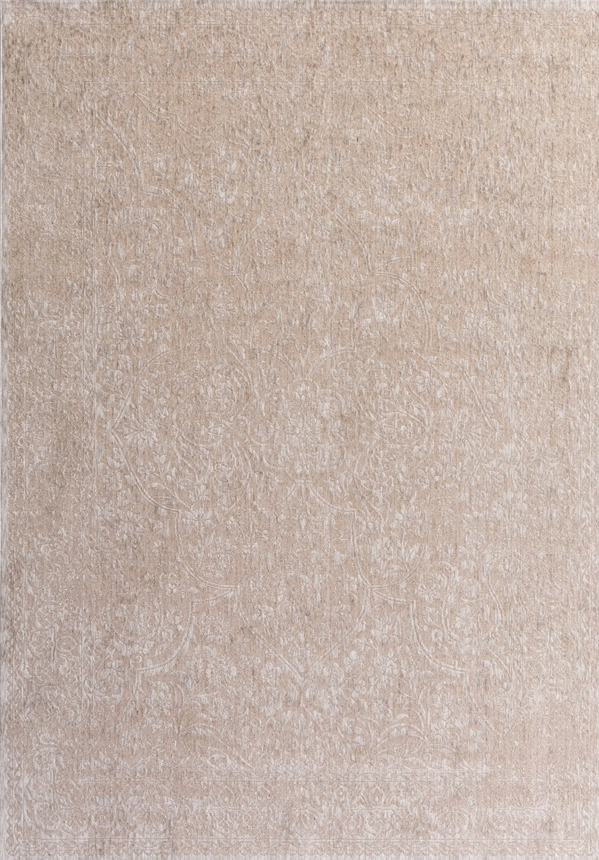 Acsento Heritage Ivory rug in ivory and beige with a tone on tone classic pattern, top view