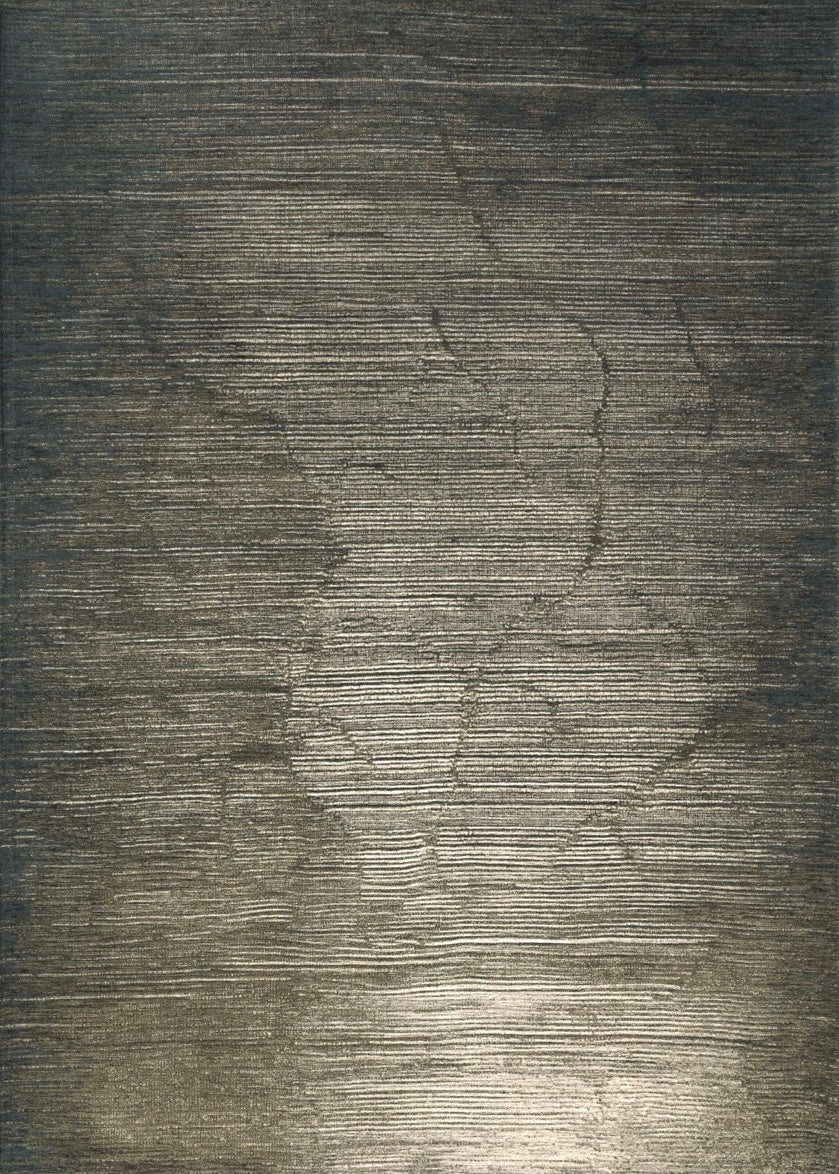Acsento Moonshadow Green rug in grey green with fine horizontal lines, top view