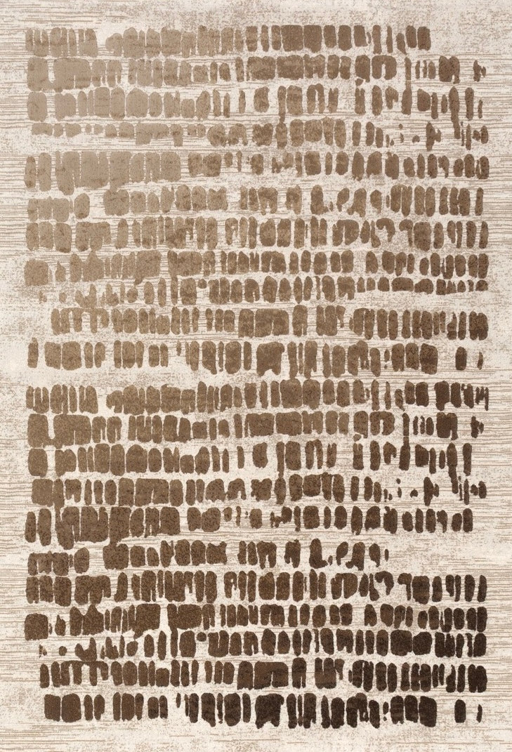 Acsento Papyrus Beige rug in beige with rows of brown brush marks, top view