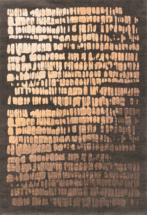 Acsento Papyrus Brown rug in dark brown with rows of golden brush marks, top view