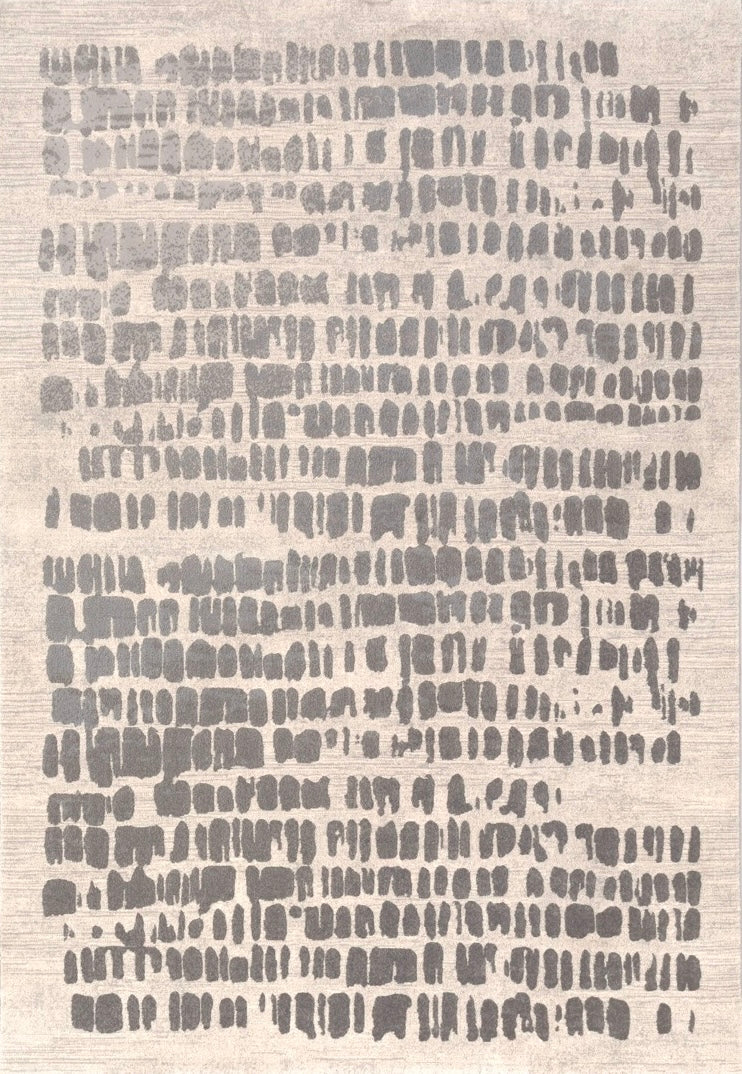 Acsento Papyrus Silver rug in light grey with rows of pewter grey brush marks, top view