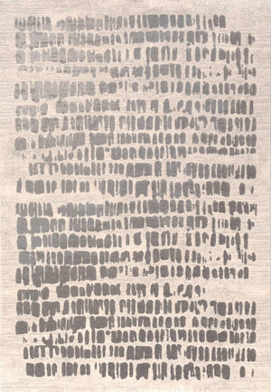 Acsento Papyrus Silver rug in light grey with rows of pewter grey brush marks, top view
