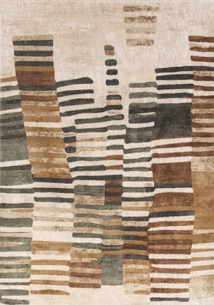 Acsento Siena 45 rug in beige with brushstrokes in rust, ochre and charcoal, top view