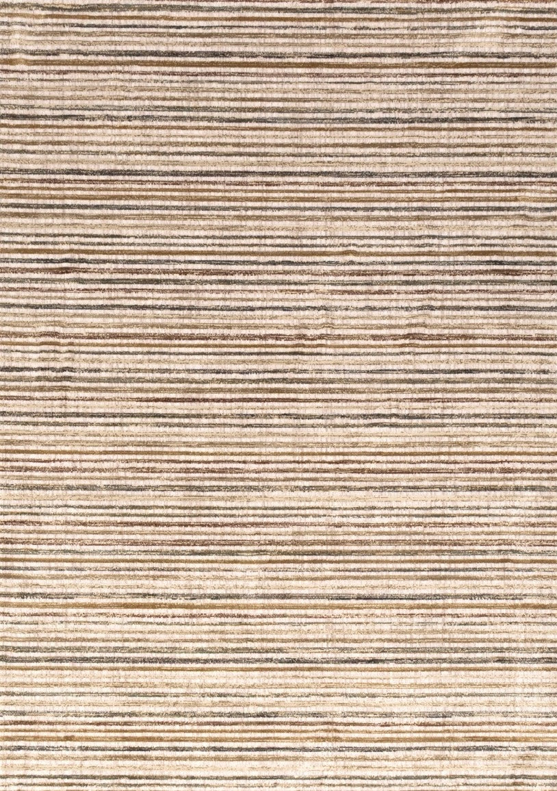 Acsento Siena 51 rug in beige with fine stripes in sand, caramel and ochre, top view