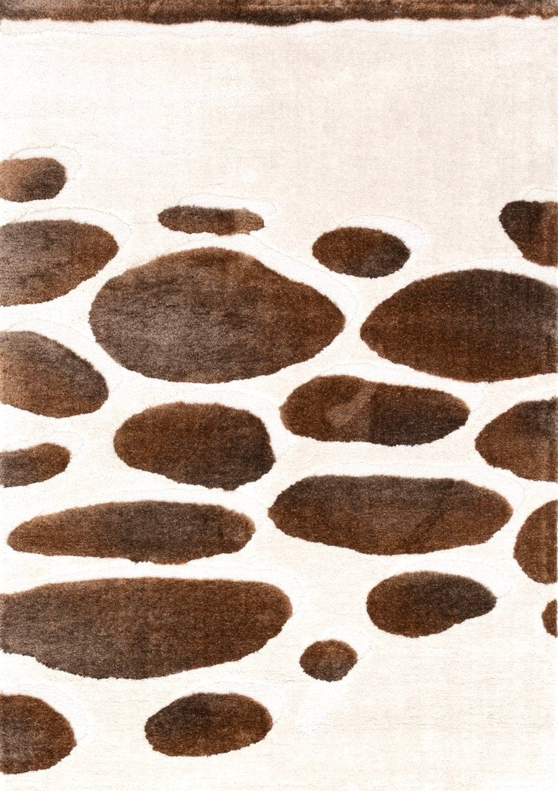 Acsento Step Stones rug in ivory with brown high pile stepping stones, top view