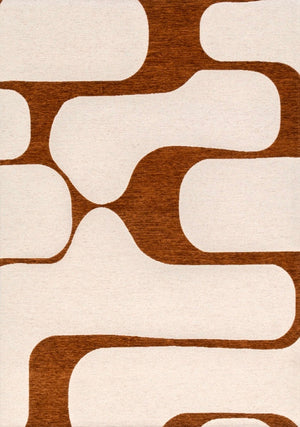 Acsento Swing Cognac rug in cognac and ivory with bold rounded shapes, top view