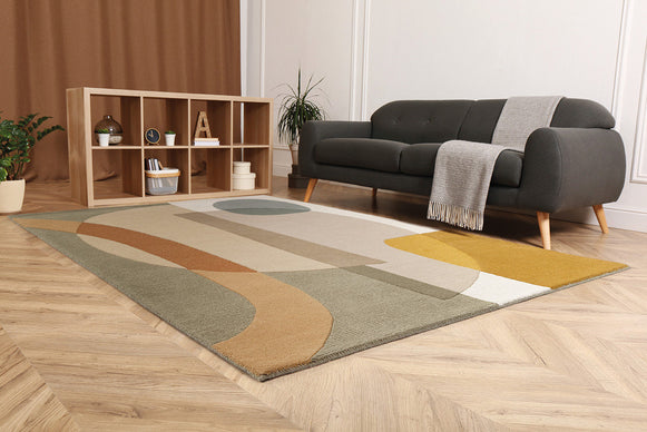  Acsento Bastia Multicolor geometric rug in modern living room - vibrant wool area rug