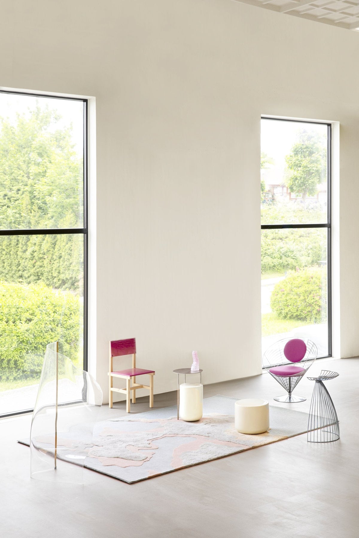 Massimo Cloud 9 Day light blue wool rug, styled in a bright room