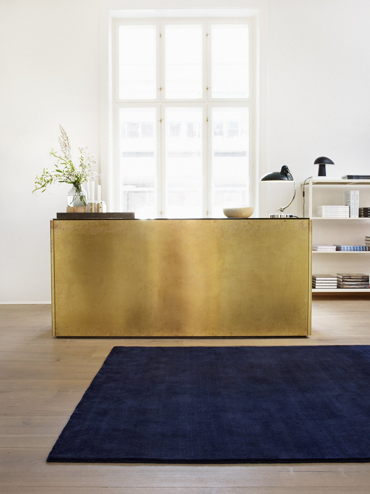 Massimo Earth Bamboo Vibrant Blue wool rug, shown in an interior