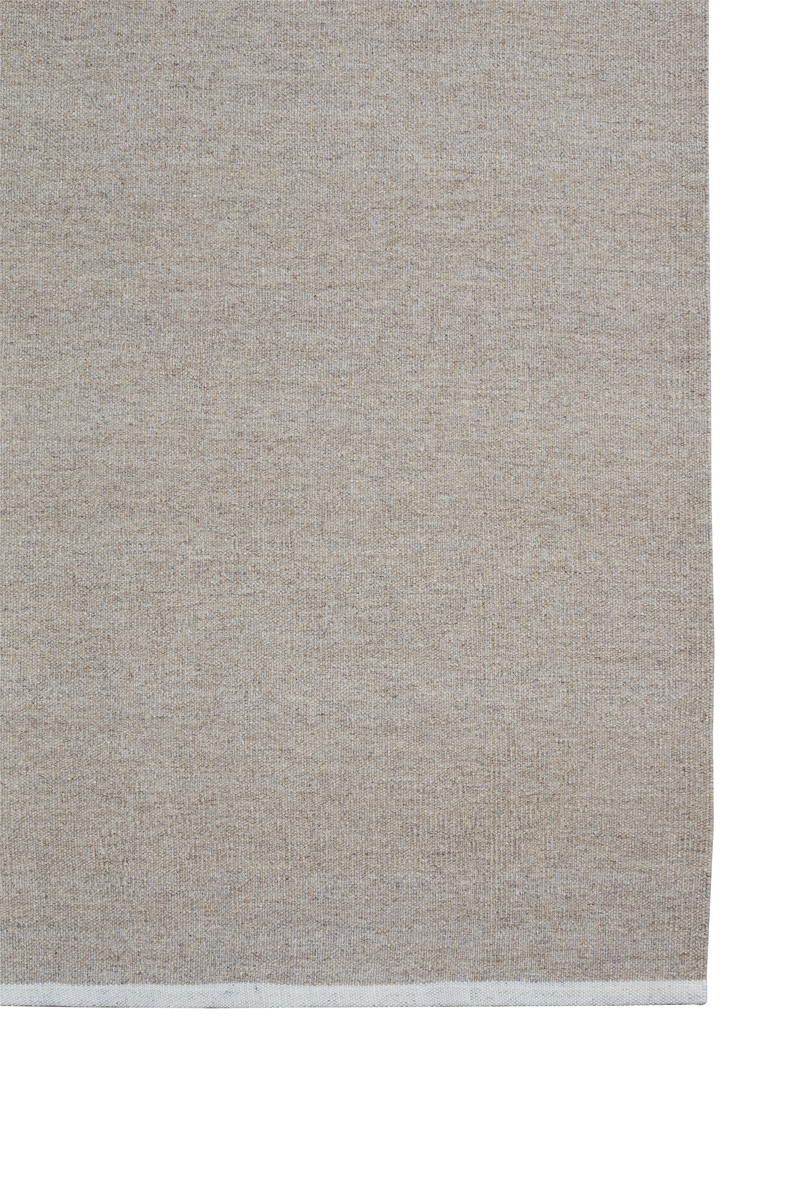 Massimo Escape Kelim Light Beige kilim rug, full view with the contrasting band at the end