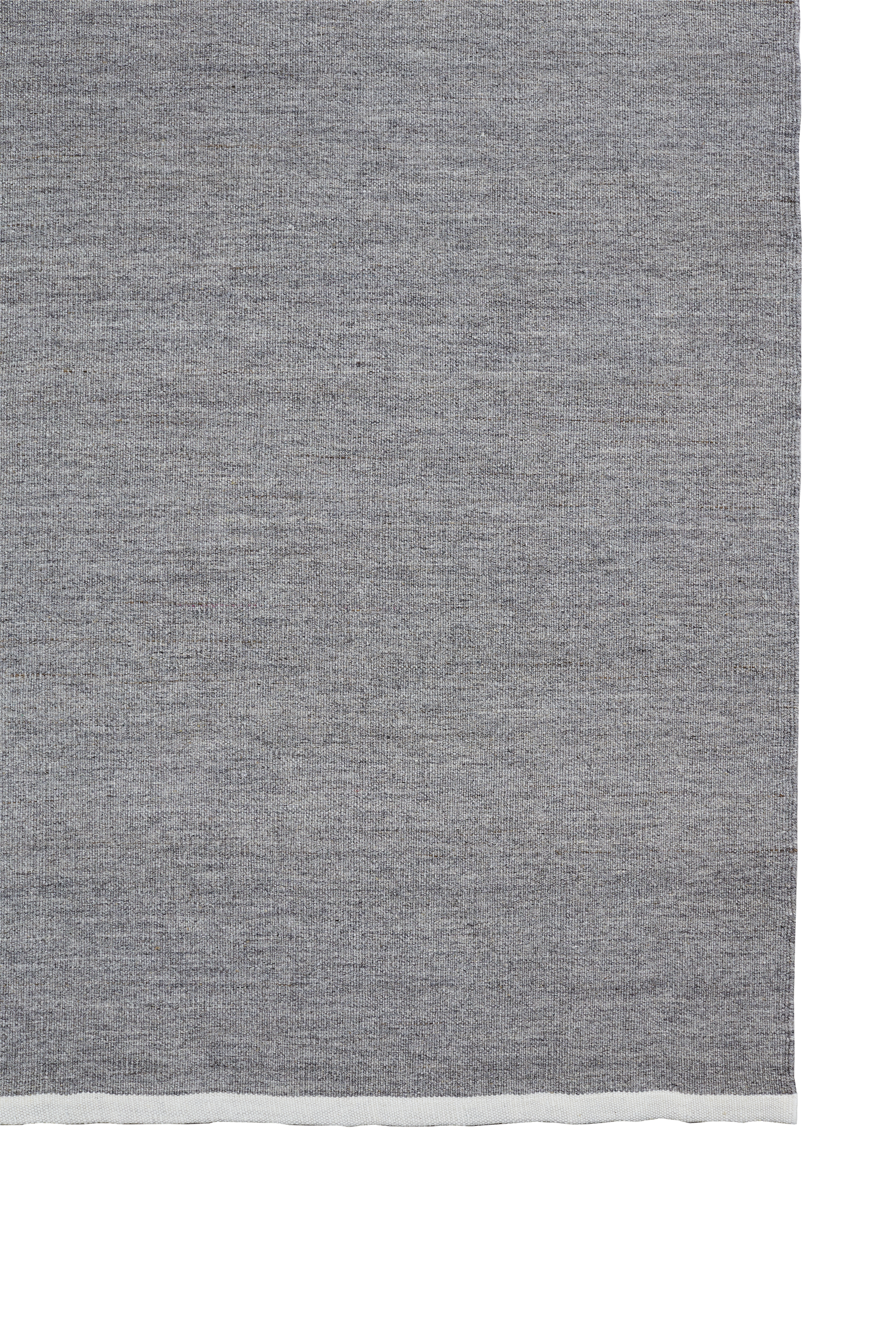 Massimo Escape Kelim Stone grey kilim rug, full view with the contrasting band at the end