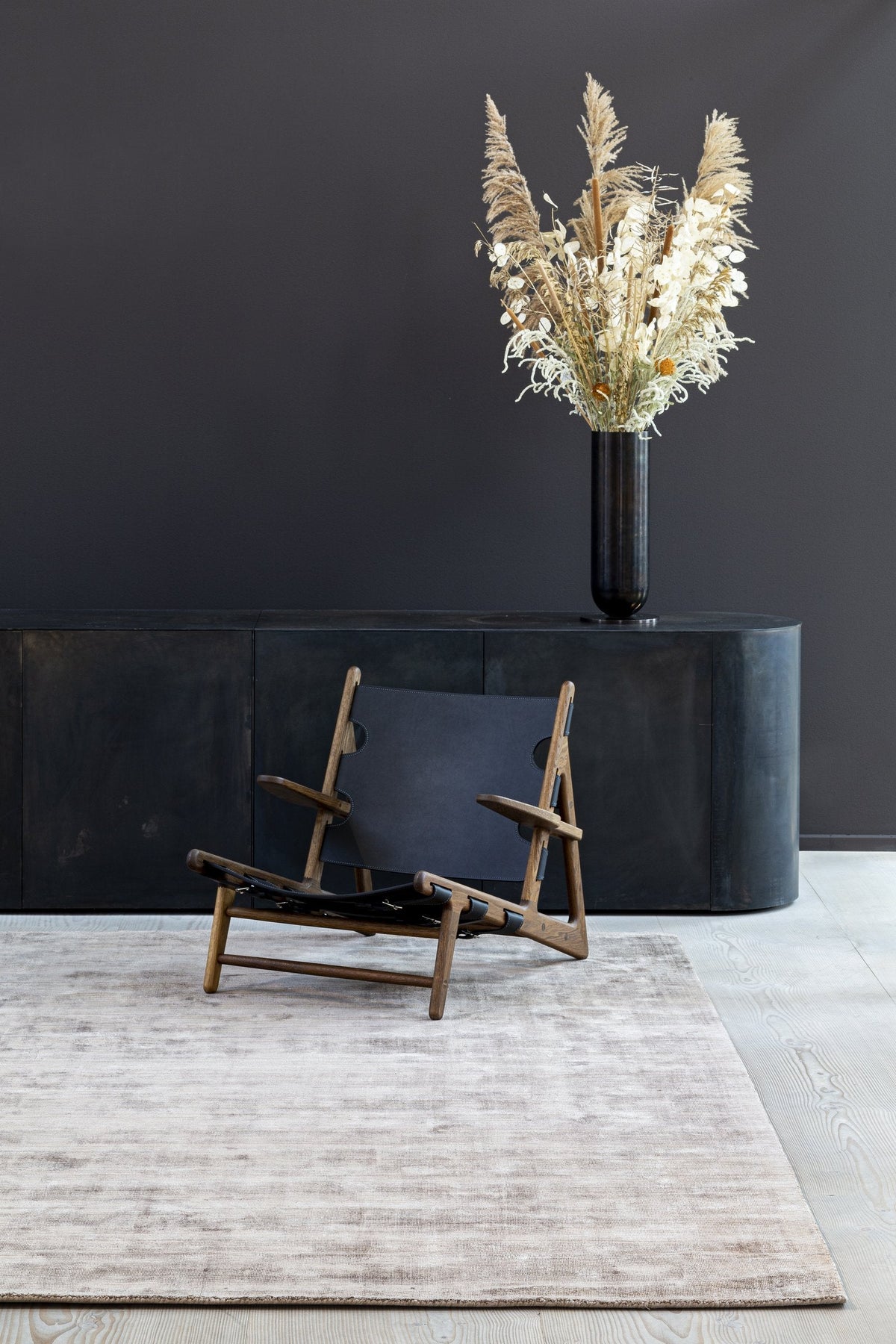 Massimo Karma Nougat Brown bamboo silk rug, shown in an interior