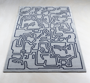 Massimo Structures Fragment 2 blue wool rug, perspective view